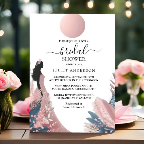 New Long Tulle Regal Glam Blush Pink Bridal Shower Invitation