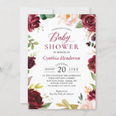 New! Lovely Cute Blush Burgundy Floral Baby Shower Invitation (Front)