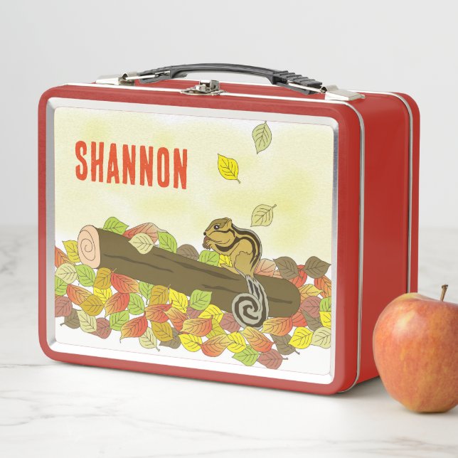 NEW! Lunchbox - Chipmunk Fall (add name) Metal Red (In Situ)