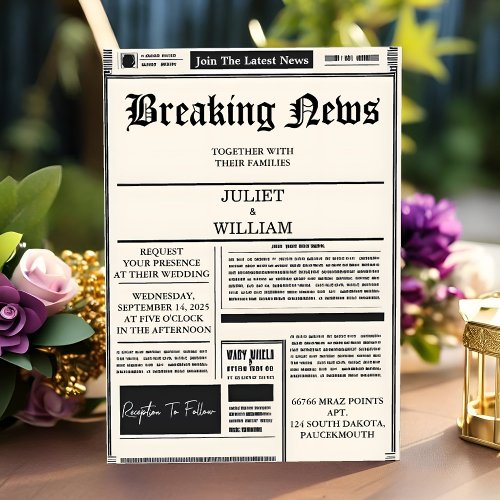 New Mail Vintage Pays Old Retro Newspaper Wedding Invitation