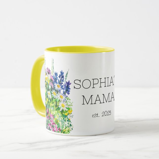 New Mama mug, colourful wildflowers Mug (Front Left)