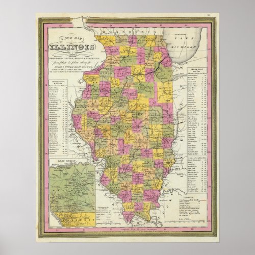 New Map Of Illinois Poster