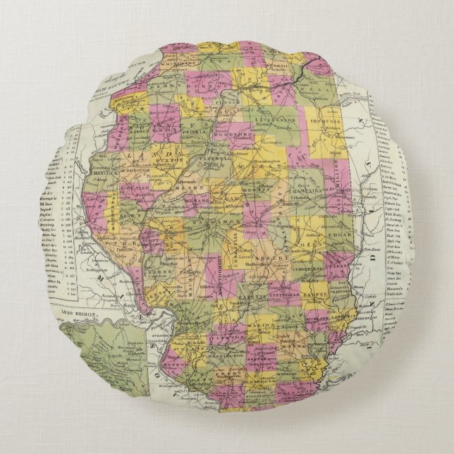 New Map Of Illinois Round Pillow (Front)