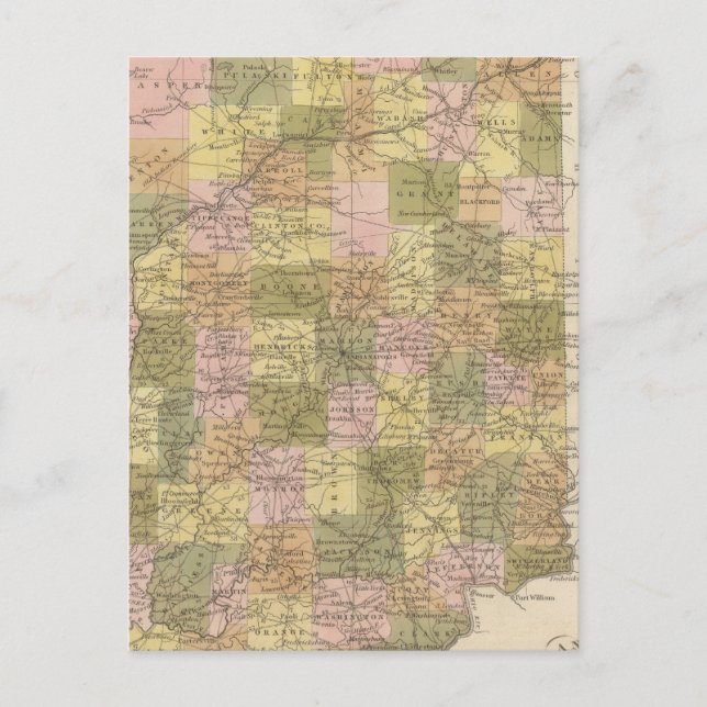 New Map Of Indiana Postcard (Front)