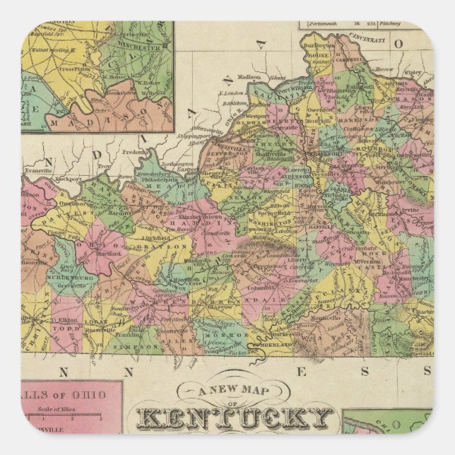 New Map Of Kentucky Square Sticker (Front)