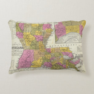 New Map Of Louisiana 3 Accent Pillow
