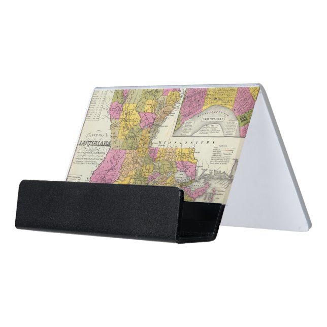 New Map Of Louisiana 3 Desk Business Card Holder (Angled Front)