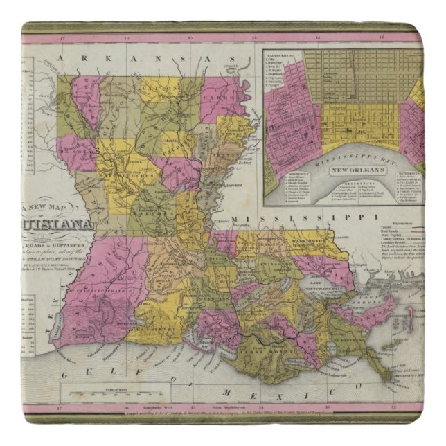New Map Of Louisiana 3 Trivet (Front)
