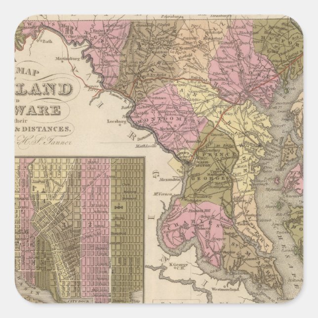 New Map Of Maryland and Delaware Square Sticker (Front)