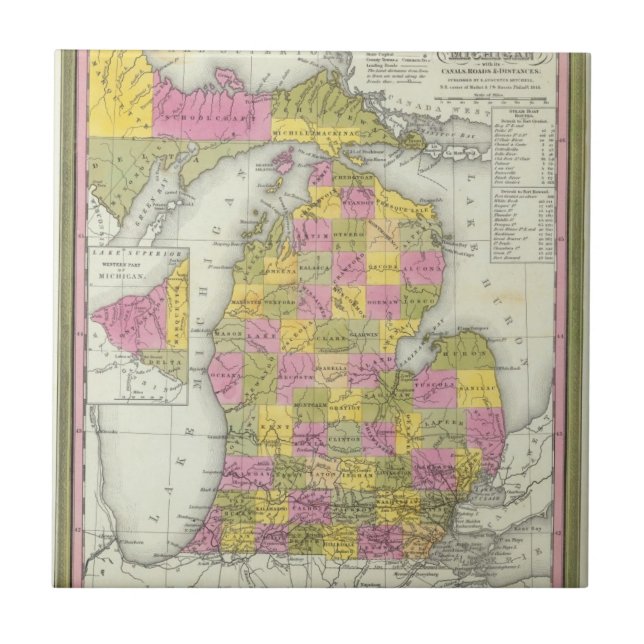 New Map Of Michigan 2 Ceramic Tile (Front)
