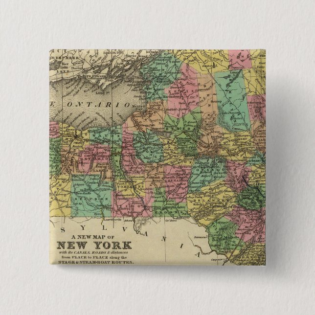 New Map Of New York Pinback Button (Front)