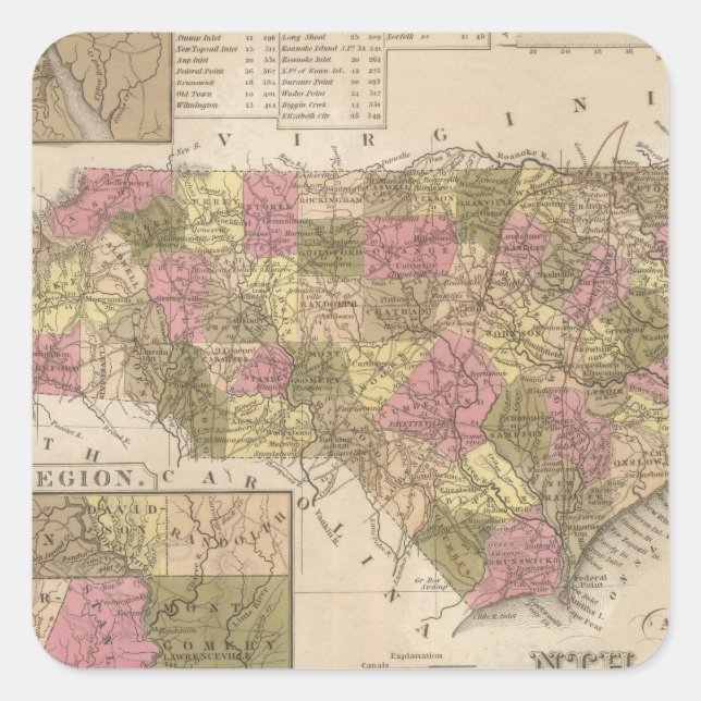 New Map Of North Carolina Square Sticker (Front)