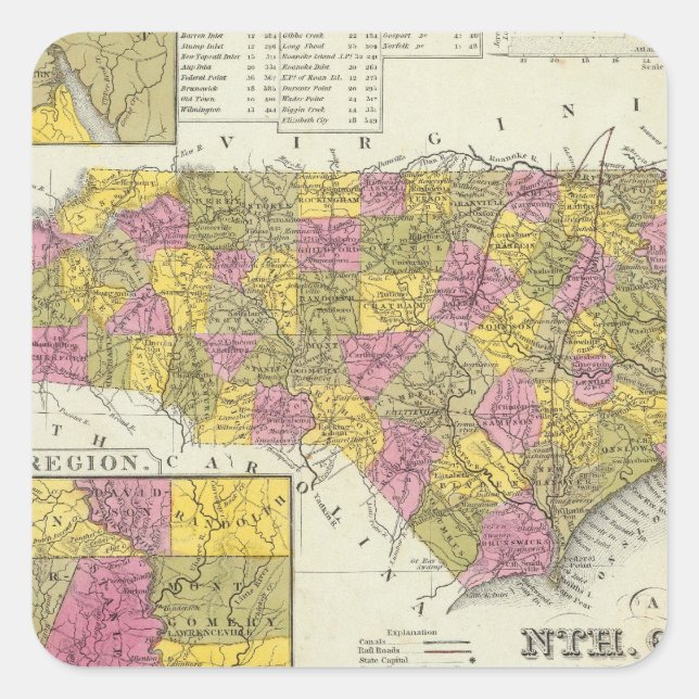 New Map Of Nth Carolina Square Sticker (Front)