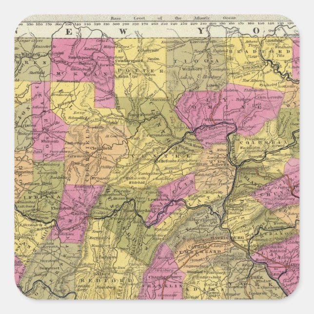 New Map Of Pennsylvania 2 Square Sticker (Front)