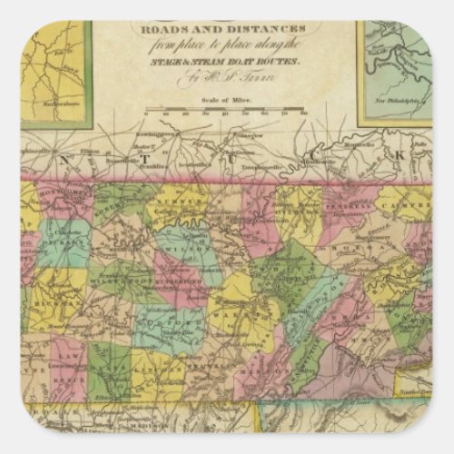 New Map Of Tennessee 2 Square Sticker