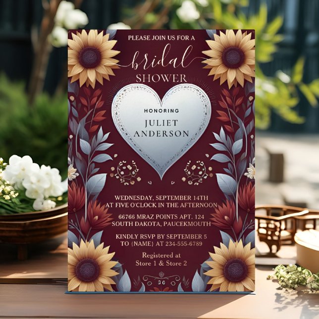 New Maroon Traditional Fall Burgundy Bridal Shower Foil Invitation (Creator Uploaded)