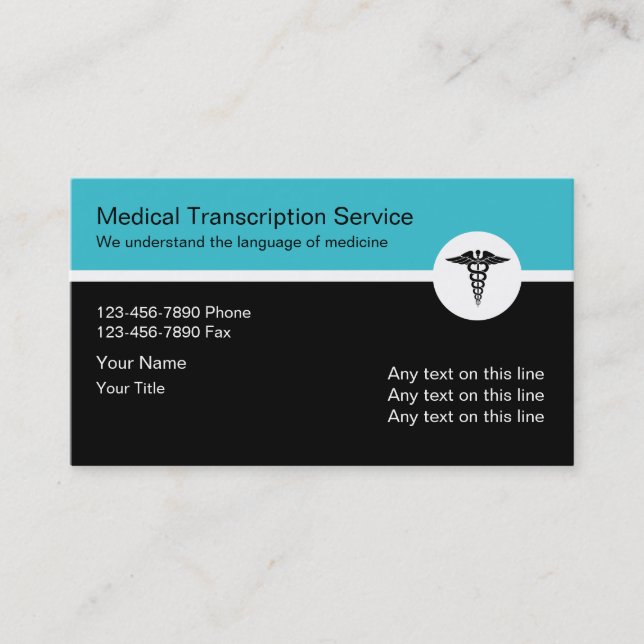 New Medical Transcription Services Business Card (Front)