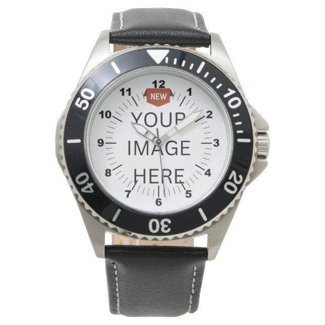NEW! Men's Stainless Steel Black Leather Watch (Front)
