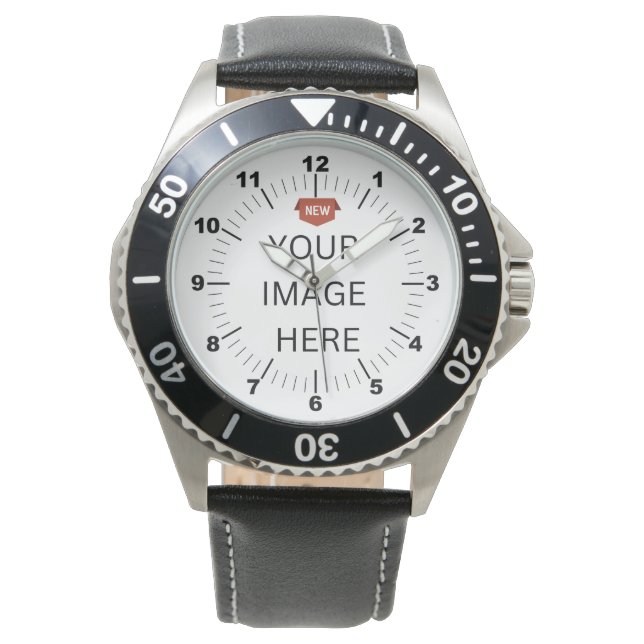 NEW! Men's Watch - Personalized - Black Leather (Front)