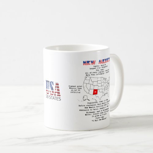 New Mexico American state on a map and useful info Coffee Mug