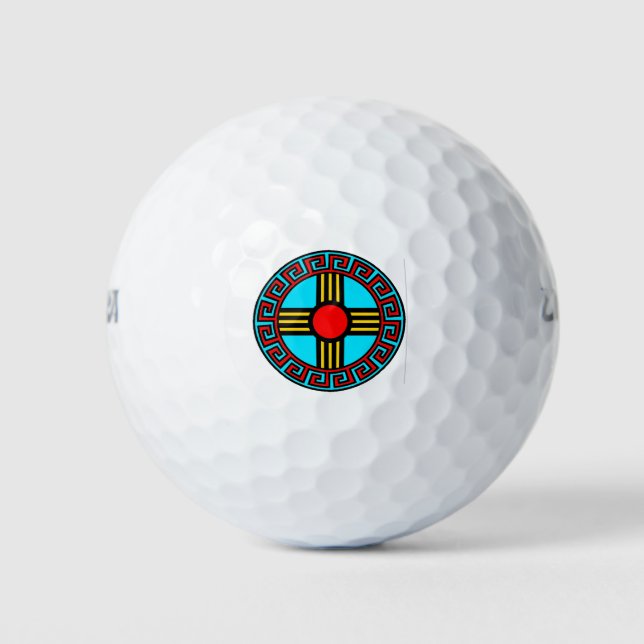 New Mexico and Native Zia Sun God Symbol Golf Balls (Front)