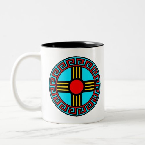 New Mexico and Native Zia Sun God Symbol Two_Tone Coffee Mug