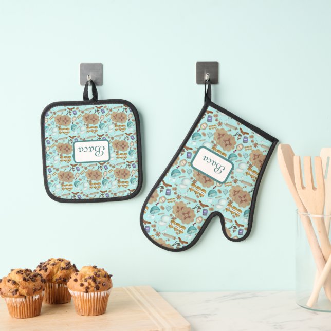 New Mexico Biscochito Cookies Zia Sun Oven Mitt & Pot Holder Set (Insitu(Hanging))