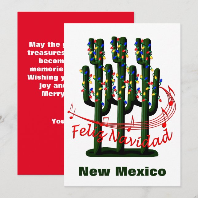 New Mexico Cactus Christmas Feliz Navidad Holiday  Card (Front/Back)