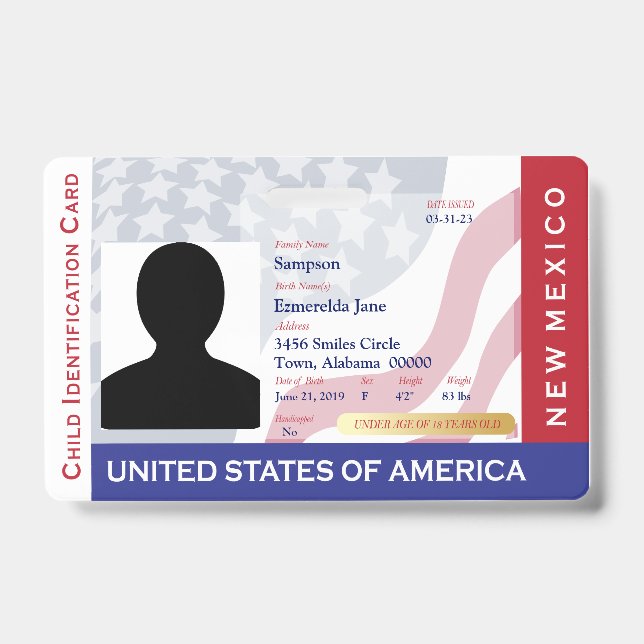 NEW MEXICO -Child ID -USA Flag Background Badge (Front)