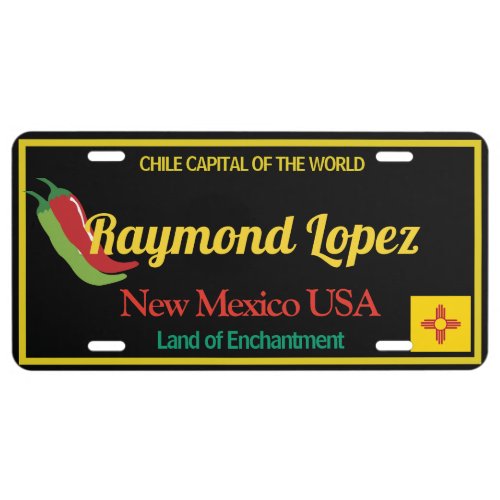 New Mexico Chile Capital  Zia Name Vanity Black License Plate