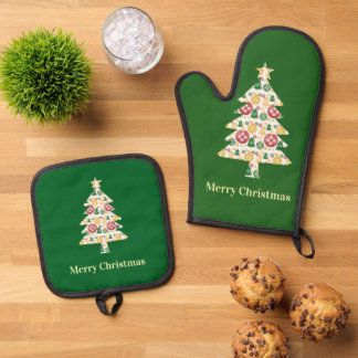 New Mexico Christmas Ornaments Zia Red Green Oven Mitt & Pot Holder Set