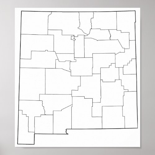 New Mexico Counties Blank Outline Map Poster