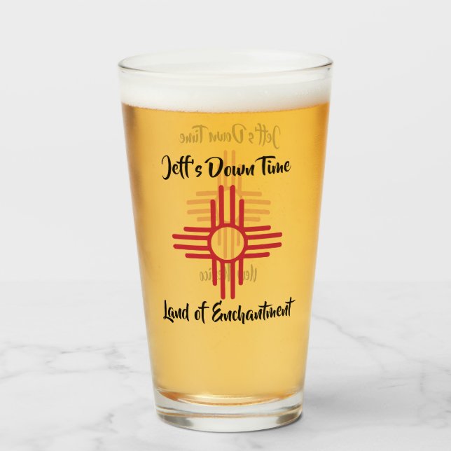 New Mexico Custom Name Zia Sun Symbol Gift Beer Glass (Back Filled)