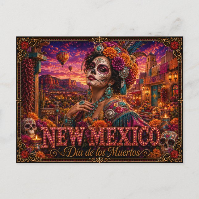 New Mexico Día de los Muertos Retro Postcard (Front)