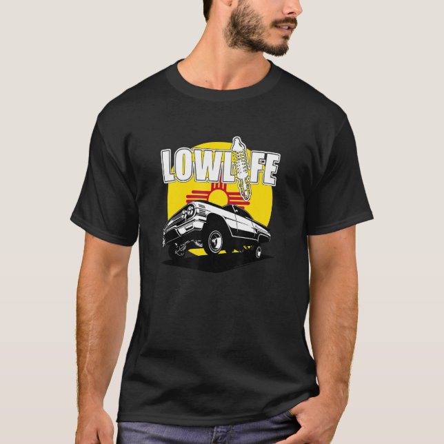 New Mexico Flag Chicano Cholo 3 Wheelin  Mens Lowr T-Shirt (Front)