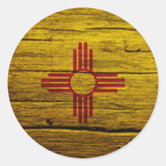 New Mexico flag rustic wood Classic Round Sticker