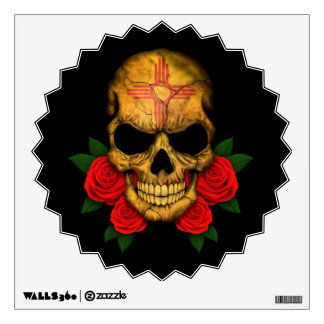 New Mexico Flag Skull with Red Roses Wall Sticker