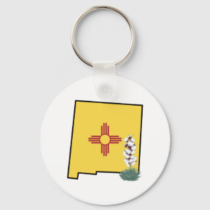 New Mexico Flag with State Flower Yucca Flower Keychain