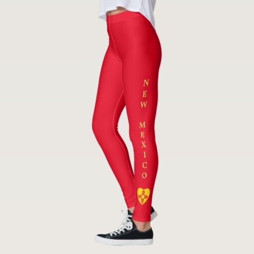 New Mexico Heart Flag Gold Text Leggings