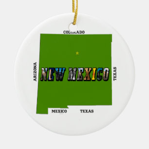 New Mexico Map Outline Photo Text Ceramic Ornament