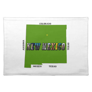New Mexico Map Outline Photo Text Cloth Placemat
