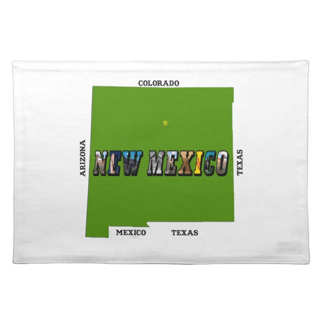New Mexico Map Outline Photo Text Cloth Placemat (Front)