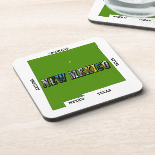 New Mexico Map Outline Photo Text Drink Coaster