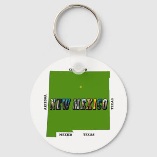 New Mexico Map Outline Photo Text Keychain