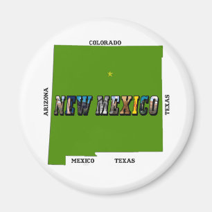 New Mexico Map Outline Photo Text Magnet