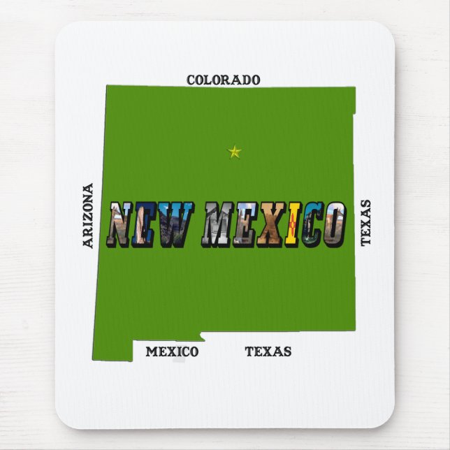 New Mexico Map Outline Photo Text Mouse Pad (Front)