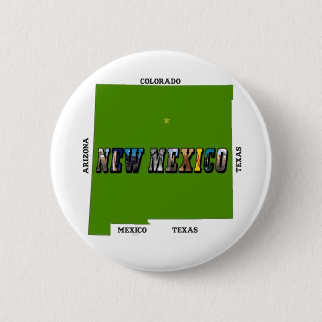 New Mexico Map Outline Photo Text Pinback Button (Front)