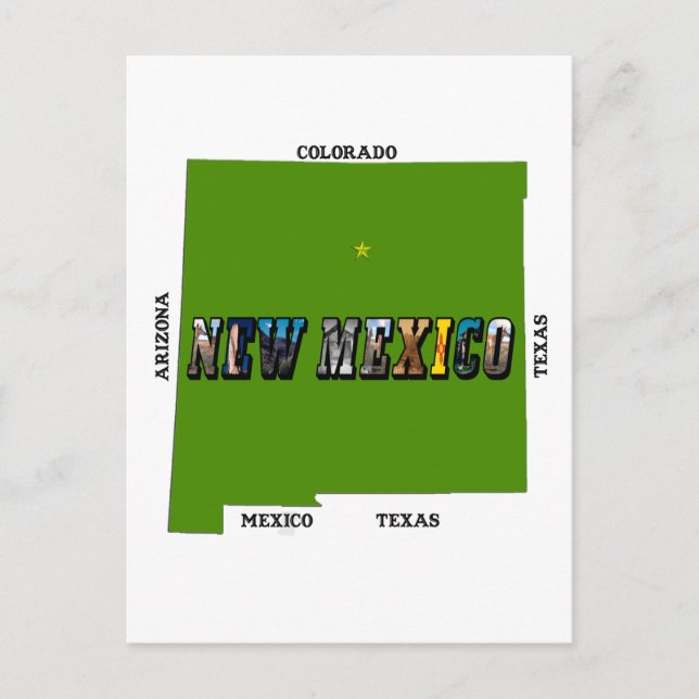 New Mexico Map Outline Photo Text Postcard (Front)