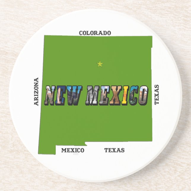 New Mexico Map Outline Photo Text Sandstone Coaster (Front)