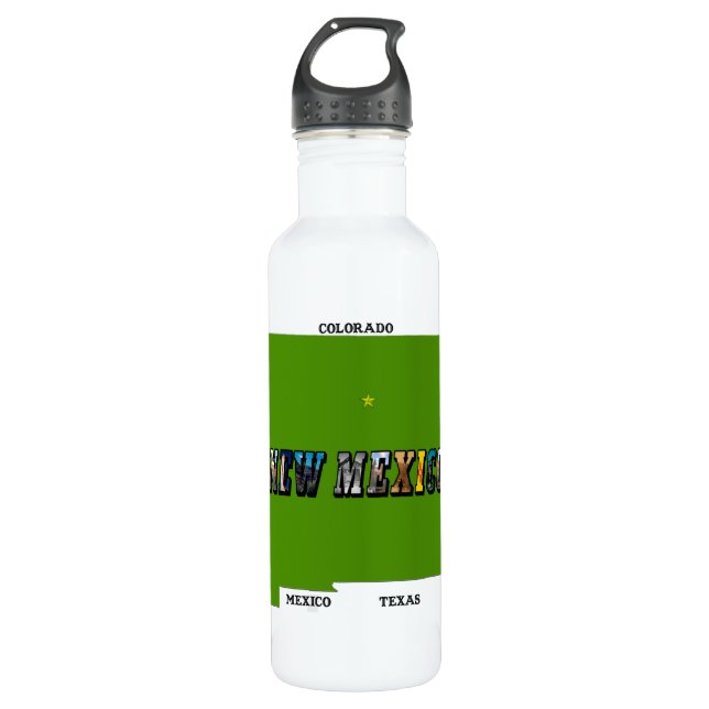 New Mexico Map Outline Photo Text Stainless Steel Water Bottle (Front)